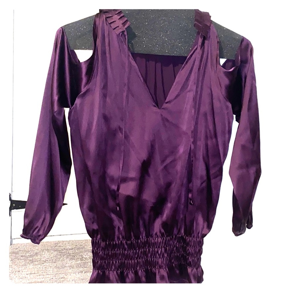 Long sleeve open shoulder silk blouse
